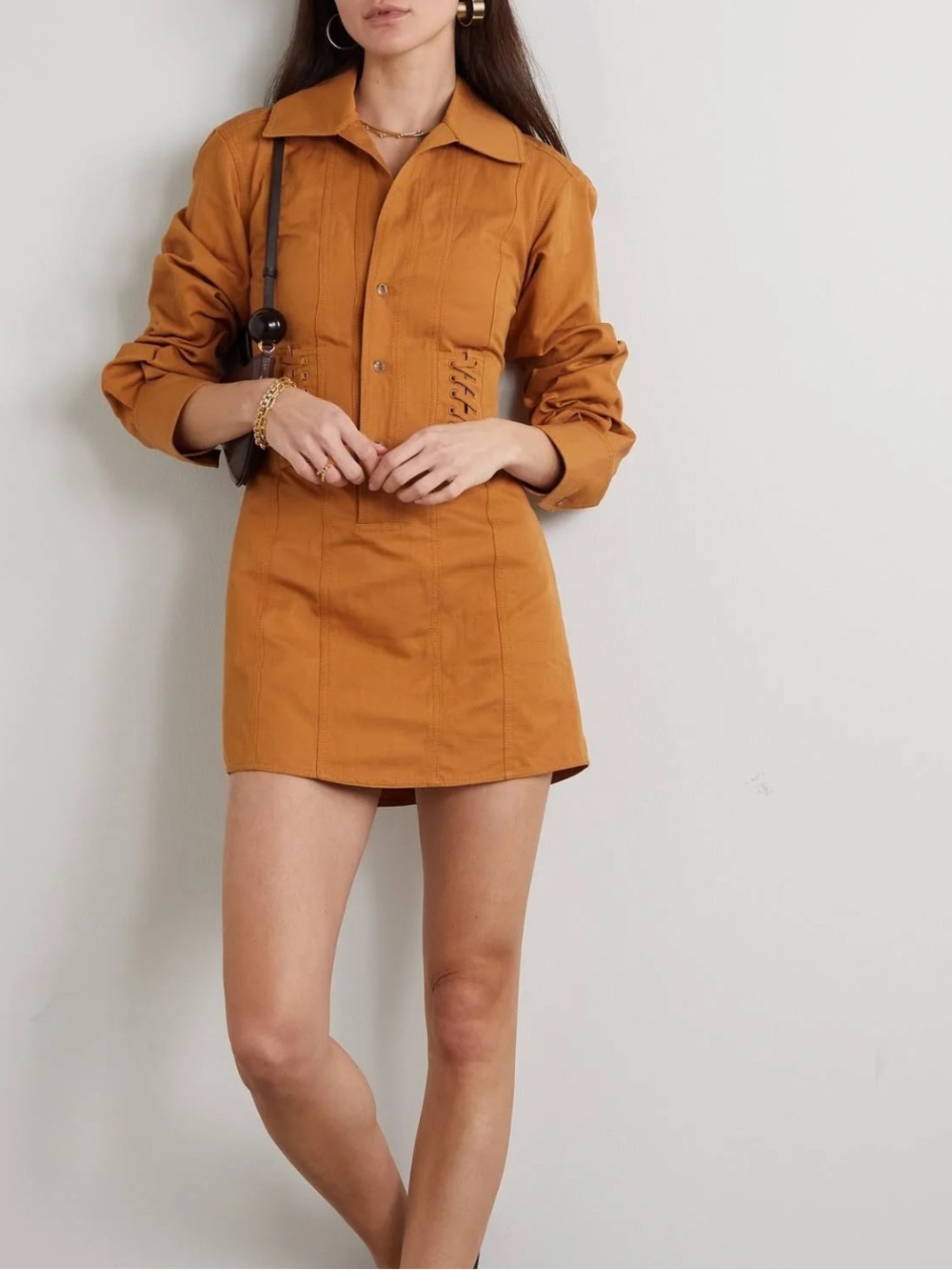 A.L.C. Camel Paisley Mini Long-sleeve Corset Dress - 6